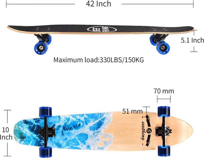 Seething 42 Inch Longboard Skateboard Complete Cruiser Pintail,The Original Artisan Maple Skateboard Cruiser Pintail for Cruising, Carving, Free-Style and Downhill - Image 2